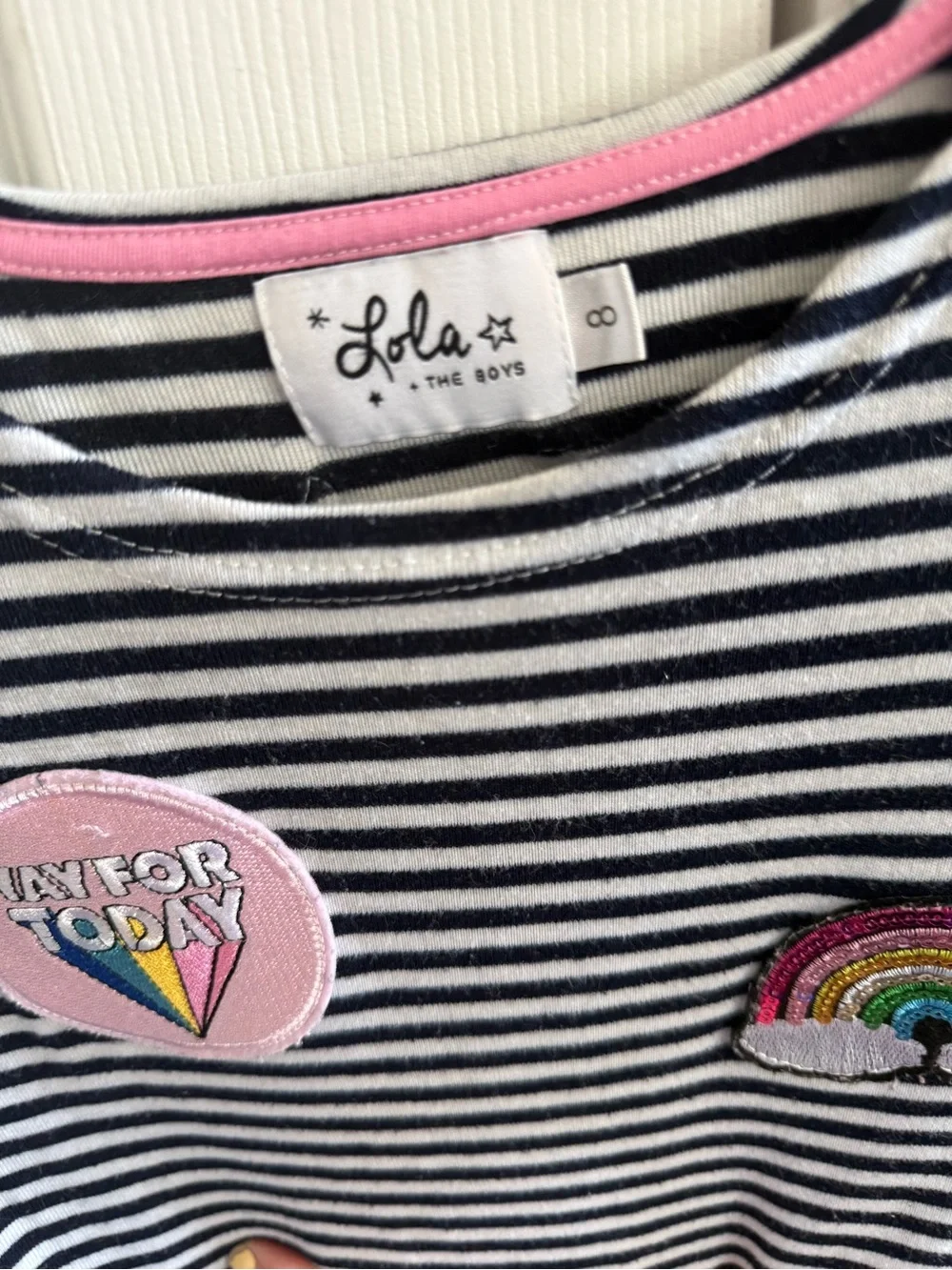 Lola + the Boys Girls' Black & White Stripe Patch Dress